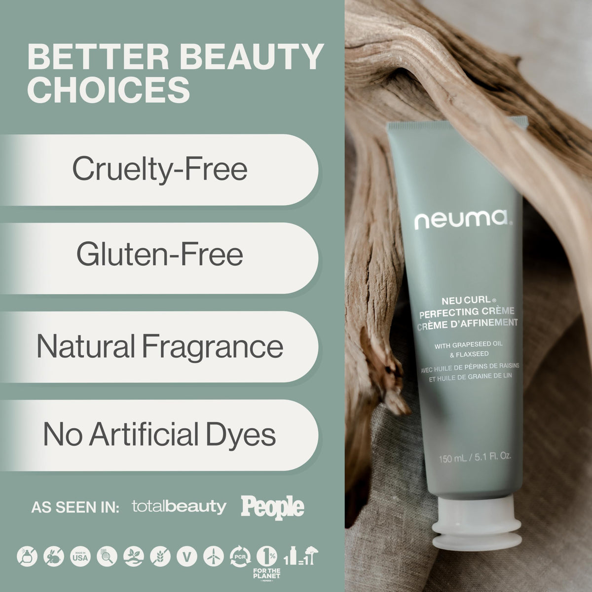 NEUMA Neu Curl Perfecting Creme applied to clean hand, showing smooth consistency.