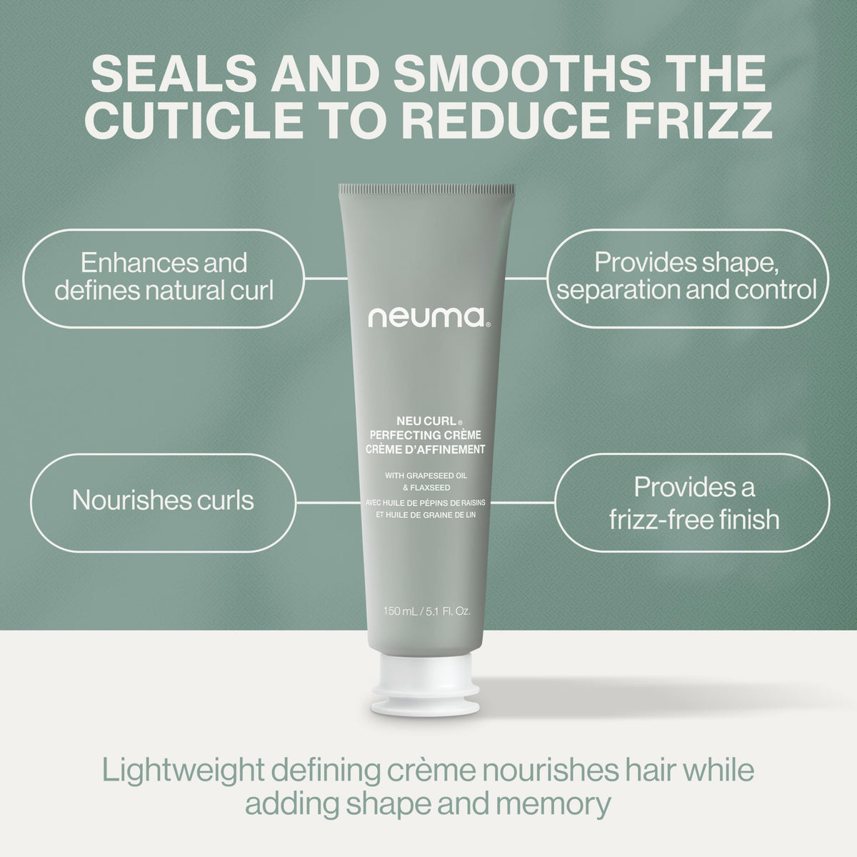 Model with defined curls wearing NEUMA Neu Curl Perfecting Creme.