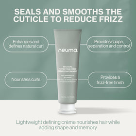 Model with defined curls wearing NEUMA Neu Curl Perfecting Creme.