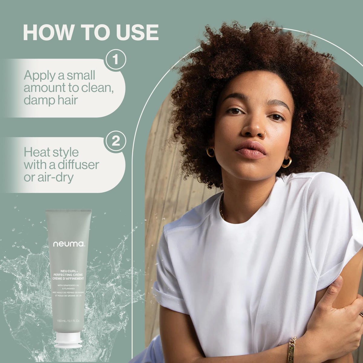 Recycled packaging of NEUMA Neu Curl Perfecting Creme bottles.