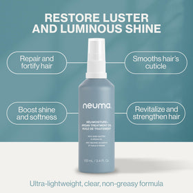 A user styles hair with Neuma Neu Moisture Argan Treatment Oil for a more manageable finish.