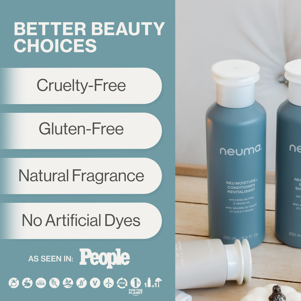 Neuma Neu Moisture Conditioner pour demonstrating detangling on damp hair.