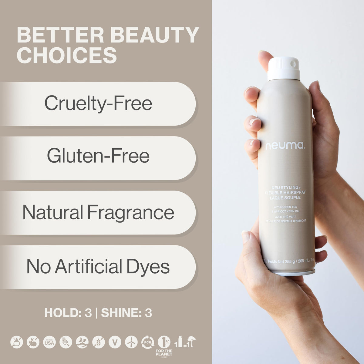 Neuma Neu Styling Hair Spray humidity-control image highlights frizz reduction.