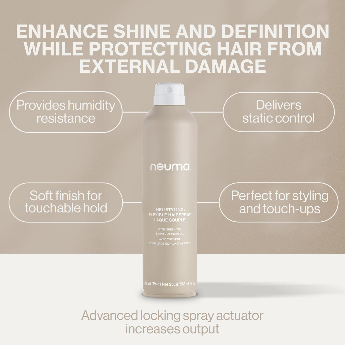 Neuma Neu Styling Hair Spray rose-oil content provides antioxidant support and shine.