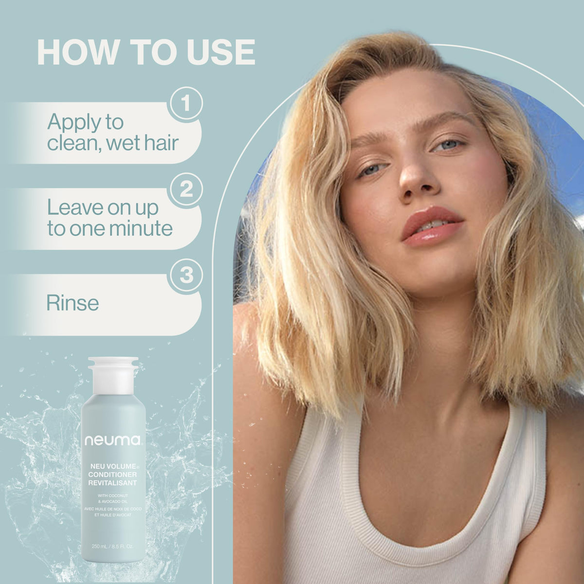 NEUMA Neu Volume Conditioner on hair strands showing added shine