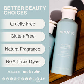 NEUMA Neu Volume Conditioner label detail emphasizes vegan and sulfate-free promise