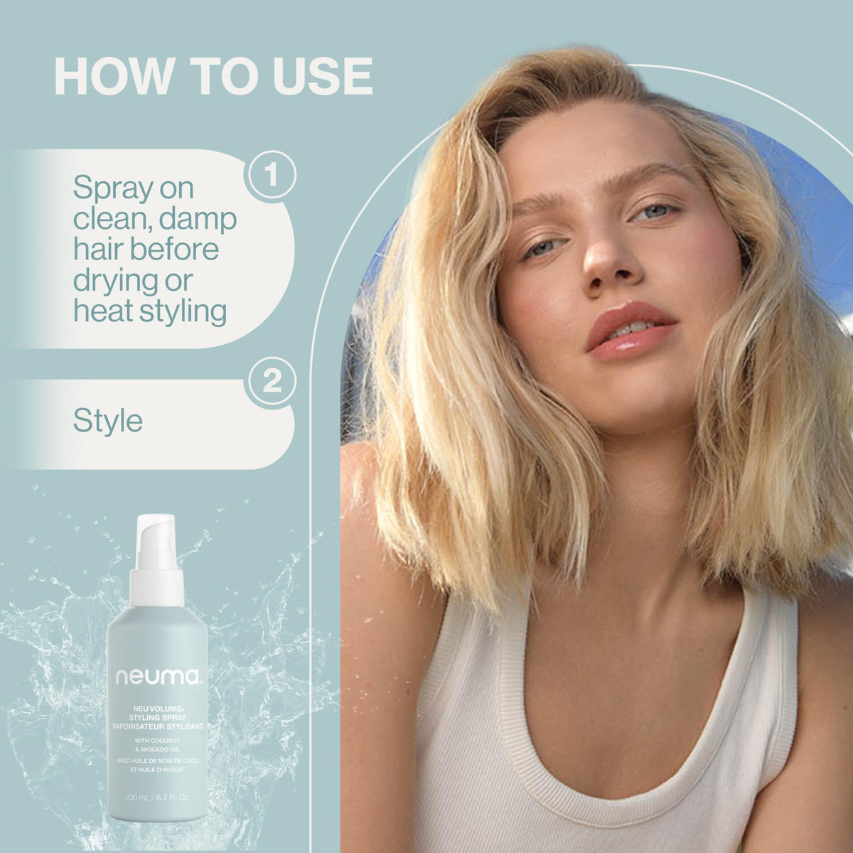 NEUMA Neu Volume bottle and hair glow for shine.
