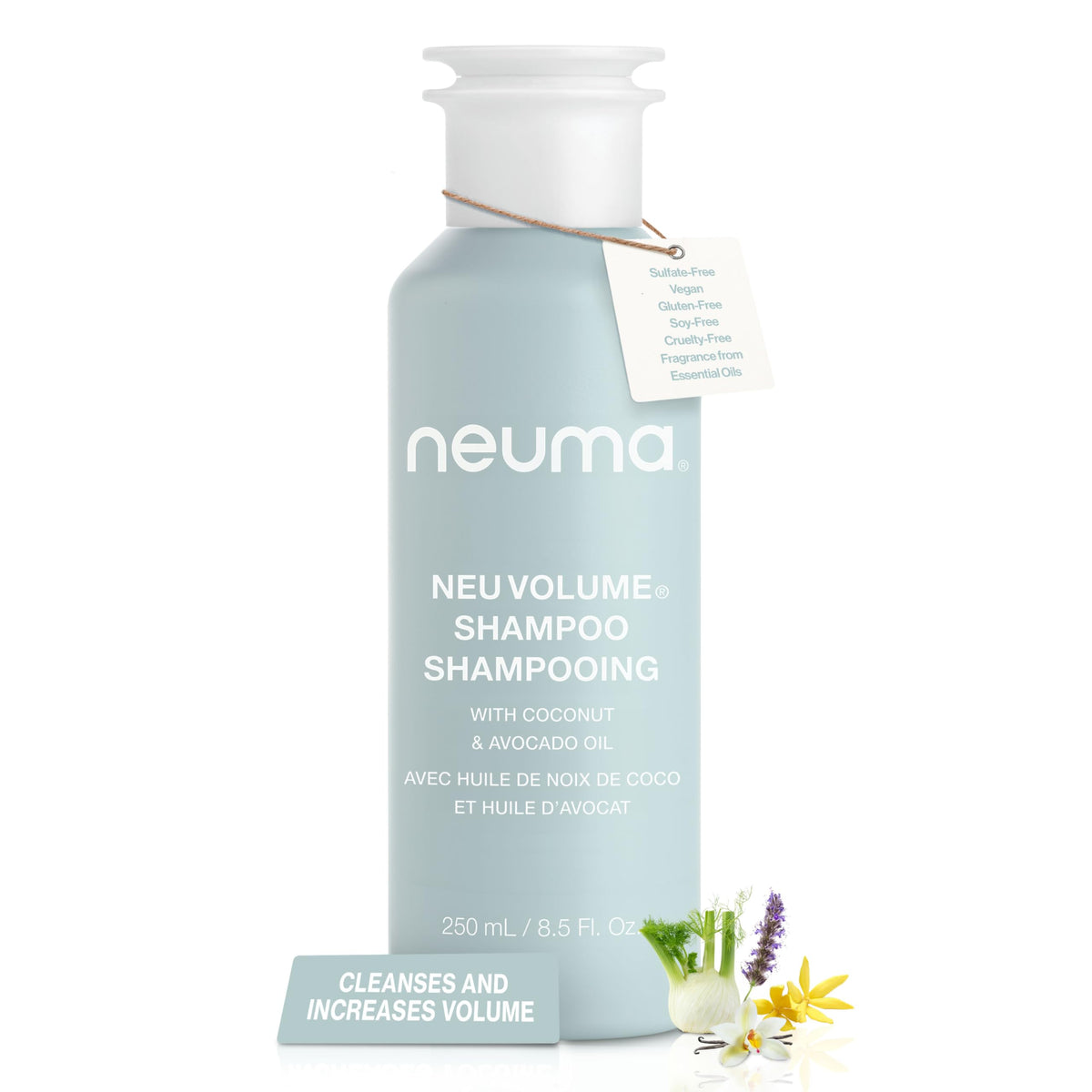 Neuma Neu Volume Shampoo bottle front highlighting lightweight formula for fine hair