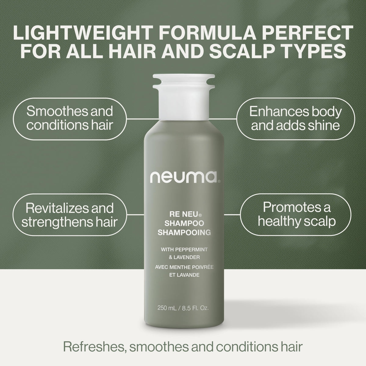 Color-safe Neuma Re Neu packaging highlighting safe for color-treated hair