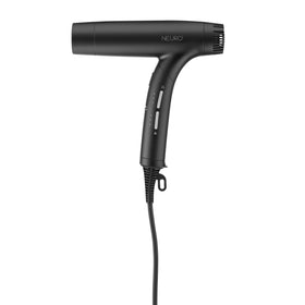 Neuro Dry+ folding hair dryer in black, compact travel-ready design.