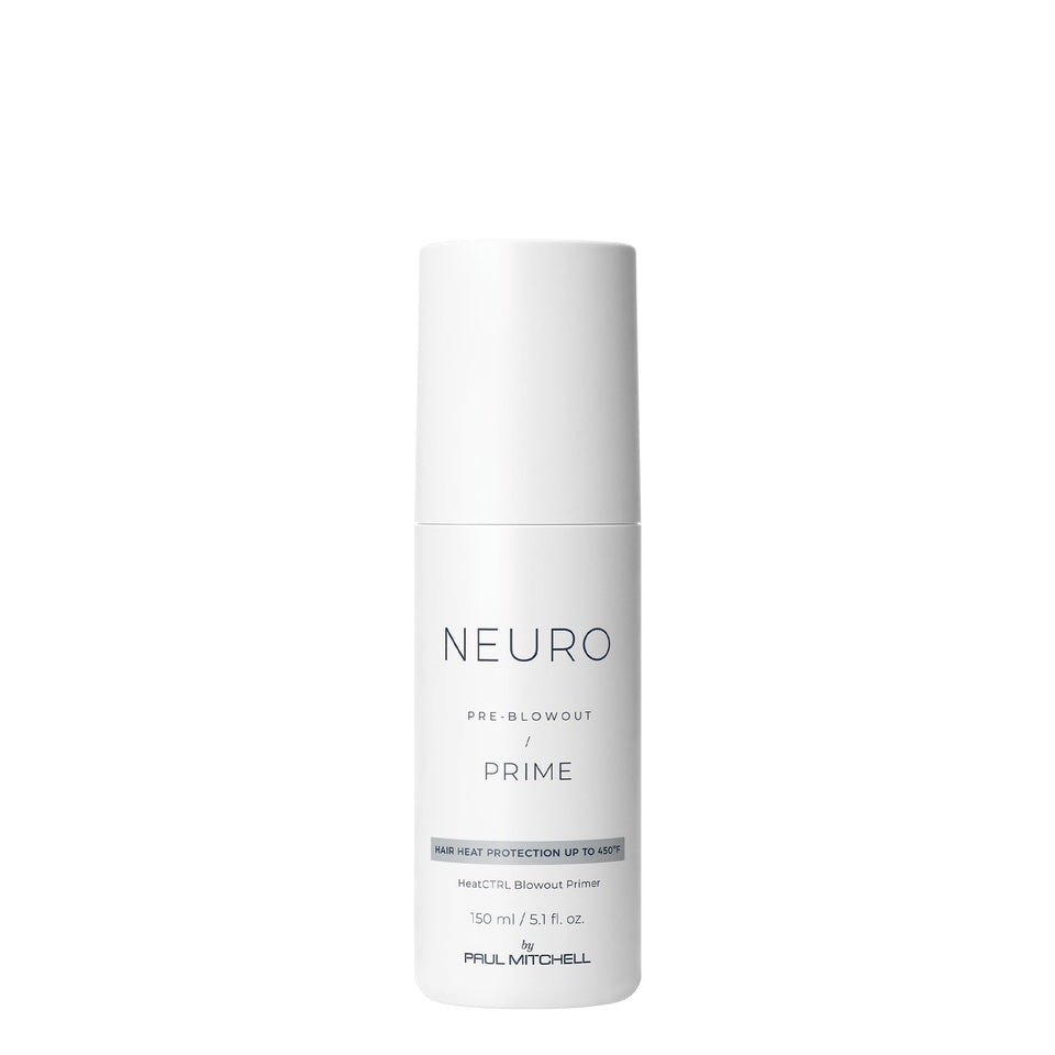 Neuro Prime HeatCTRL bottle shows heat protection during blow-drying.