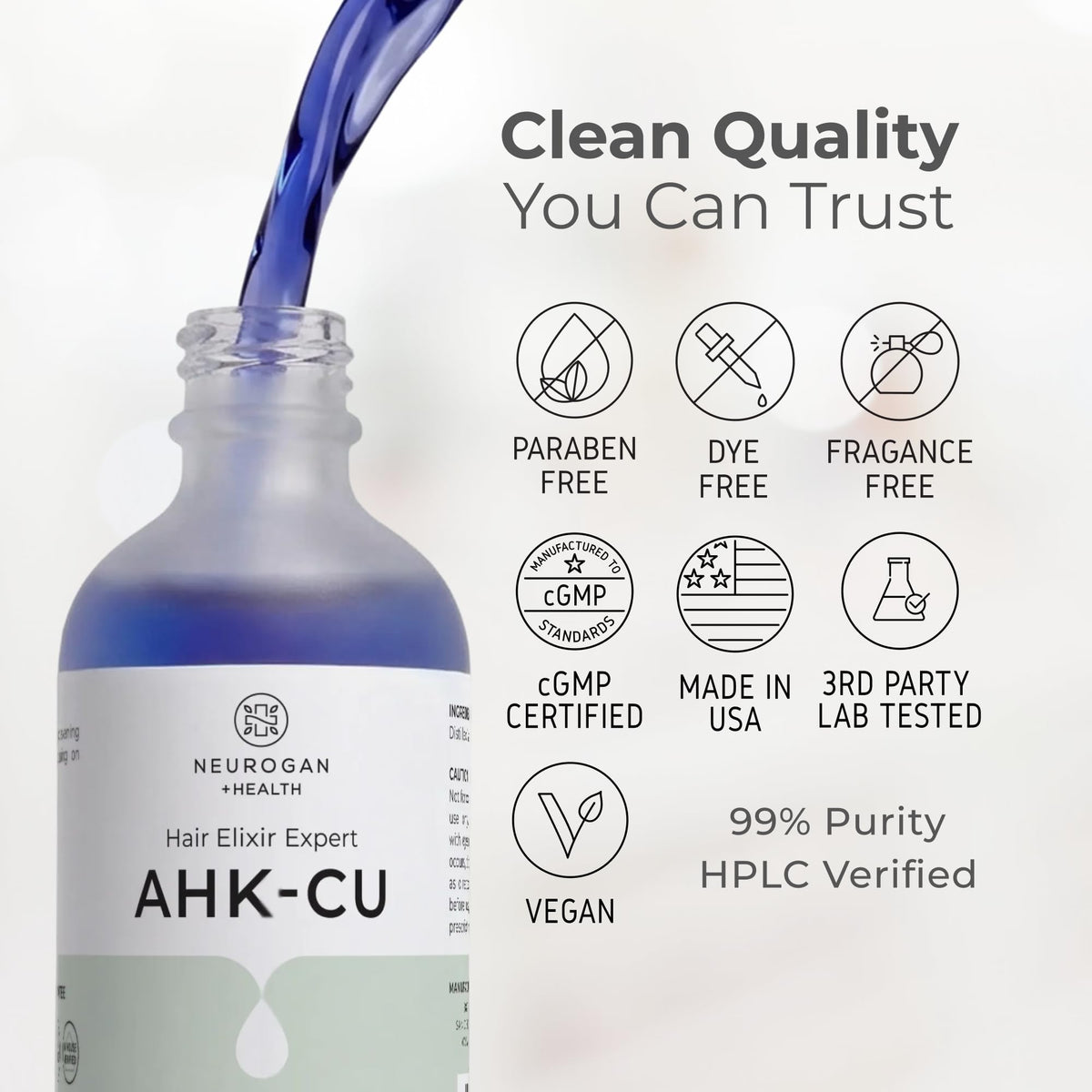 Neurogan AHK-Cu Hair Elixir USA-made label.