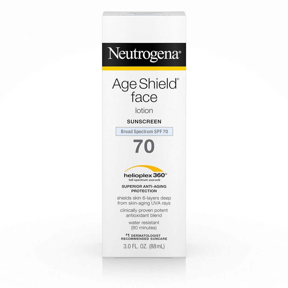 Neutrogena Age Shield SPF 70 bottle front for daily, oil-free sun protection.
