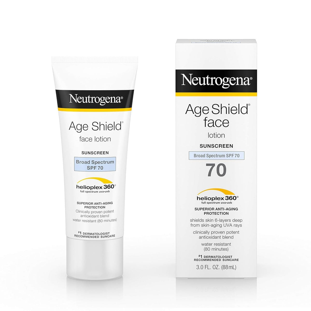 Closeup of ingredients in Neutrogena Age Shield SPF 70 formula.