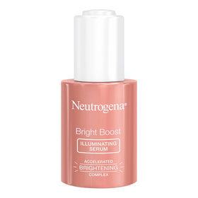 Neutrogena Bright Boost Serum bottle shows glow-enhancing formula for even skin tone.