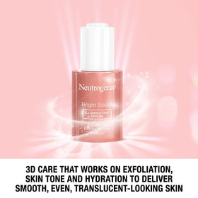 Neutrogena Bright Boost Serum neo-glucosamine highlights surface renewal for even tone.