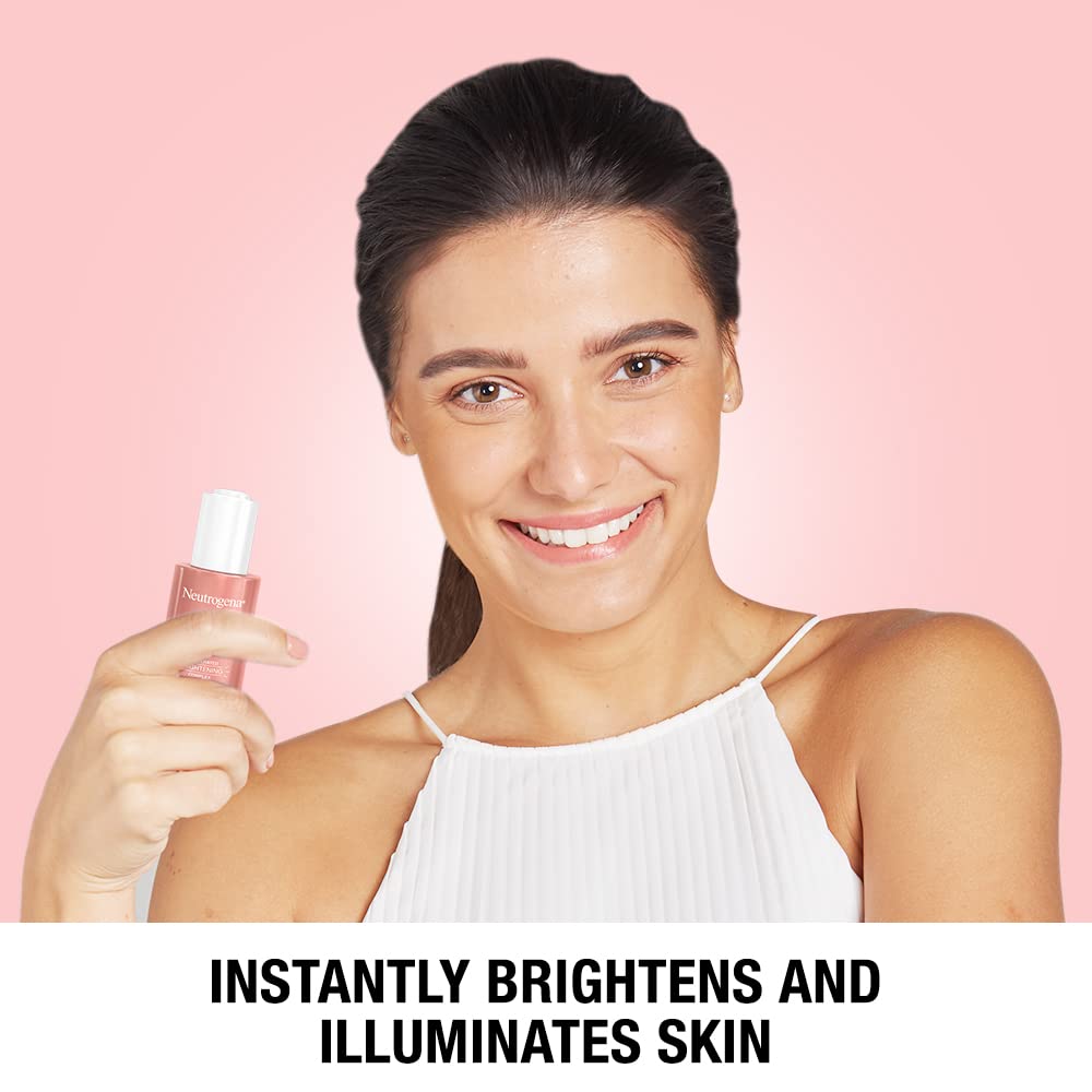 Neutrogena Bright Boost Serum swatch demonstrates texture and glow on skin.