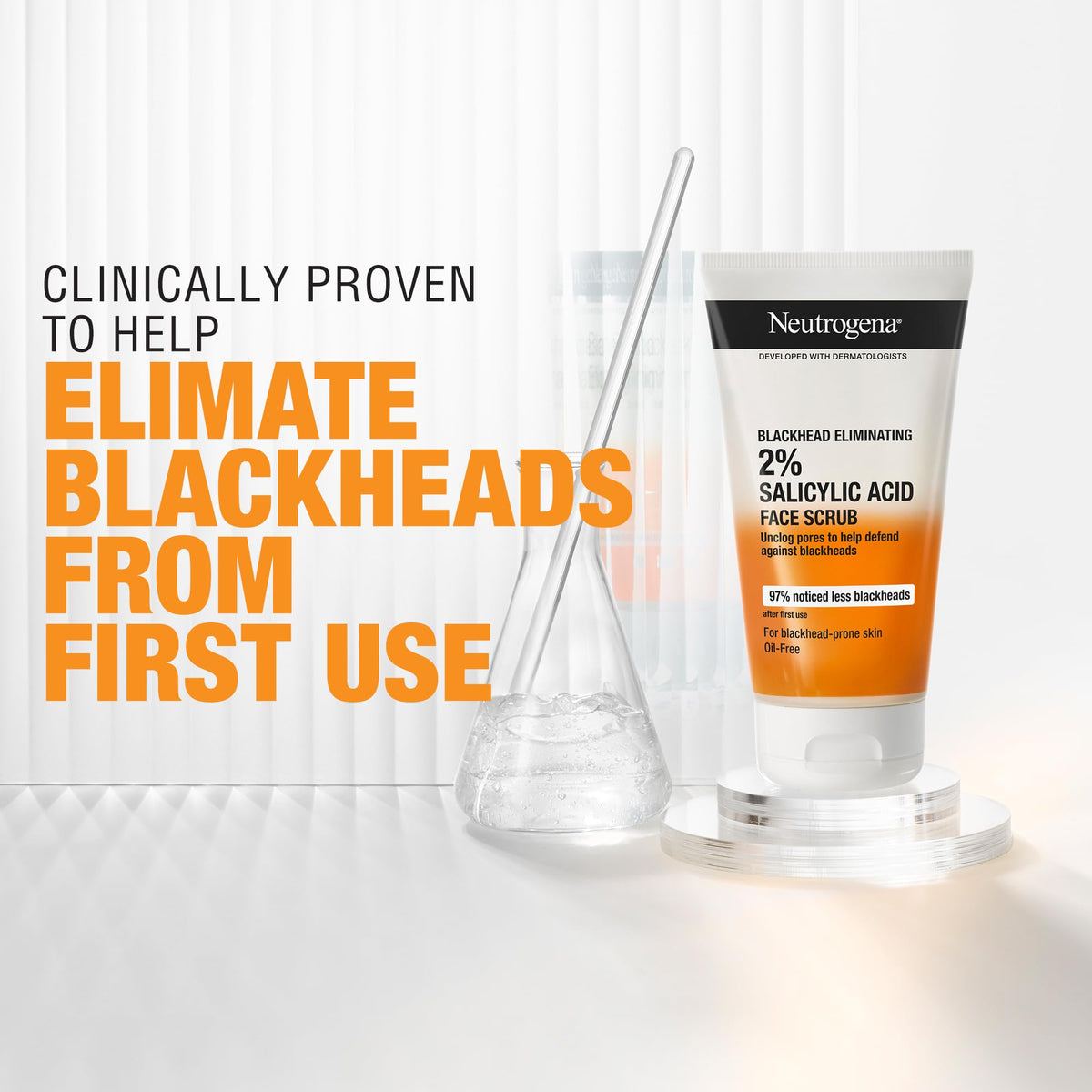 Person massaging Neutrogena scrub onto the nose as part of a skincare routine.