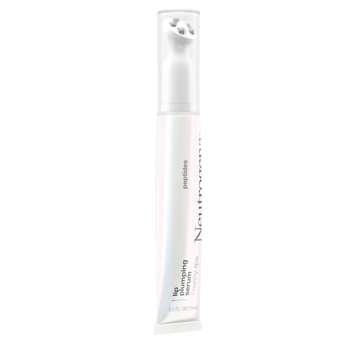 Neutrogena Healthy Lips Plumping Serum closeup shows peptides and antioxidants for nourishment.