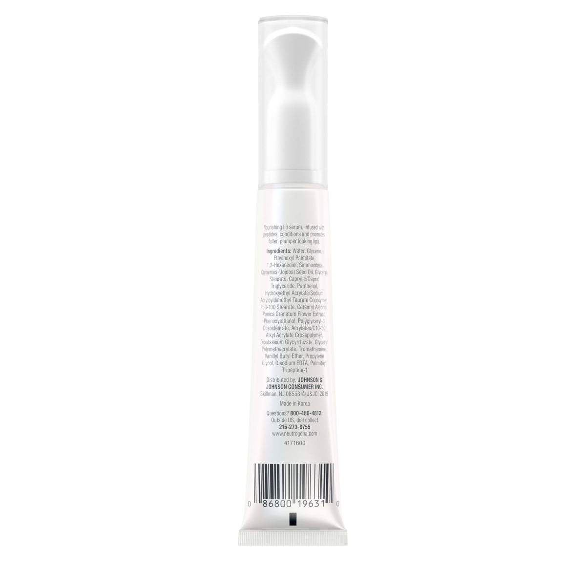 Neutrogena Healthy Lips Plumping Serum closeup emphasizes nourishing, lip-conditioning benefits.