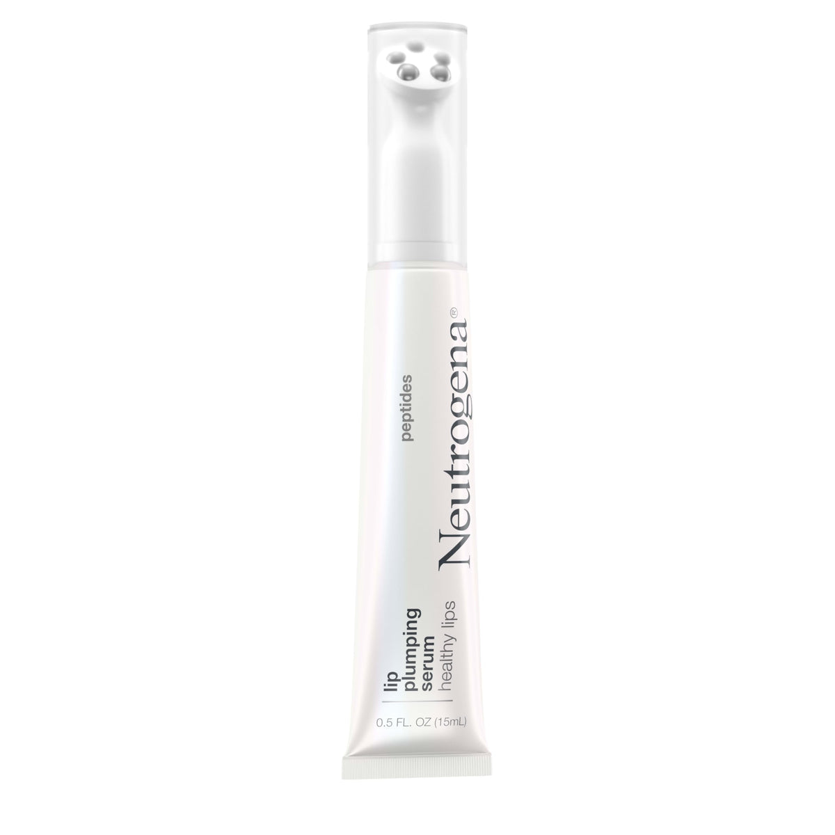 Neutrogena Healthy Lips Plumping Serum on lips showcases a fuller, natural-looking appearance.