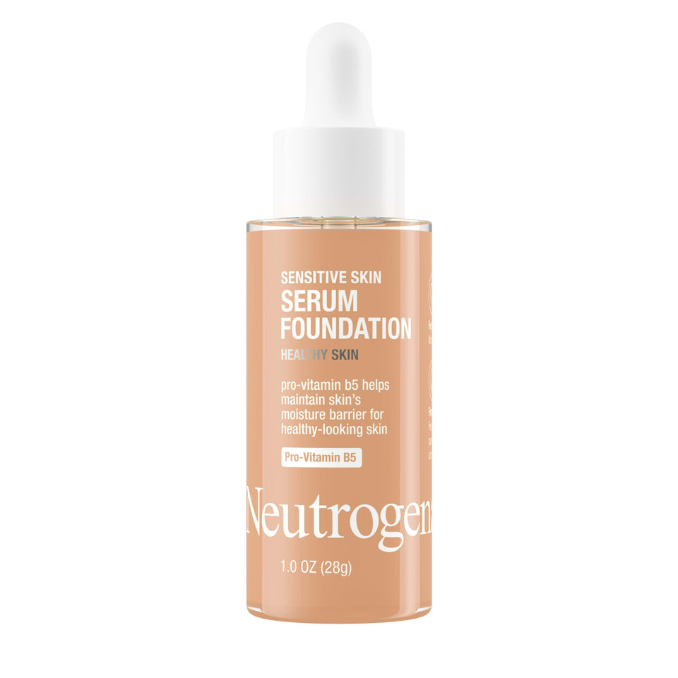 Neutrogena Healthy Skin Serum Foundation bottle pour shows smooth, blendable texture for daily use.