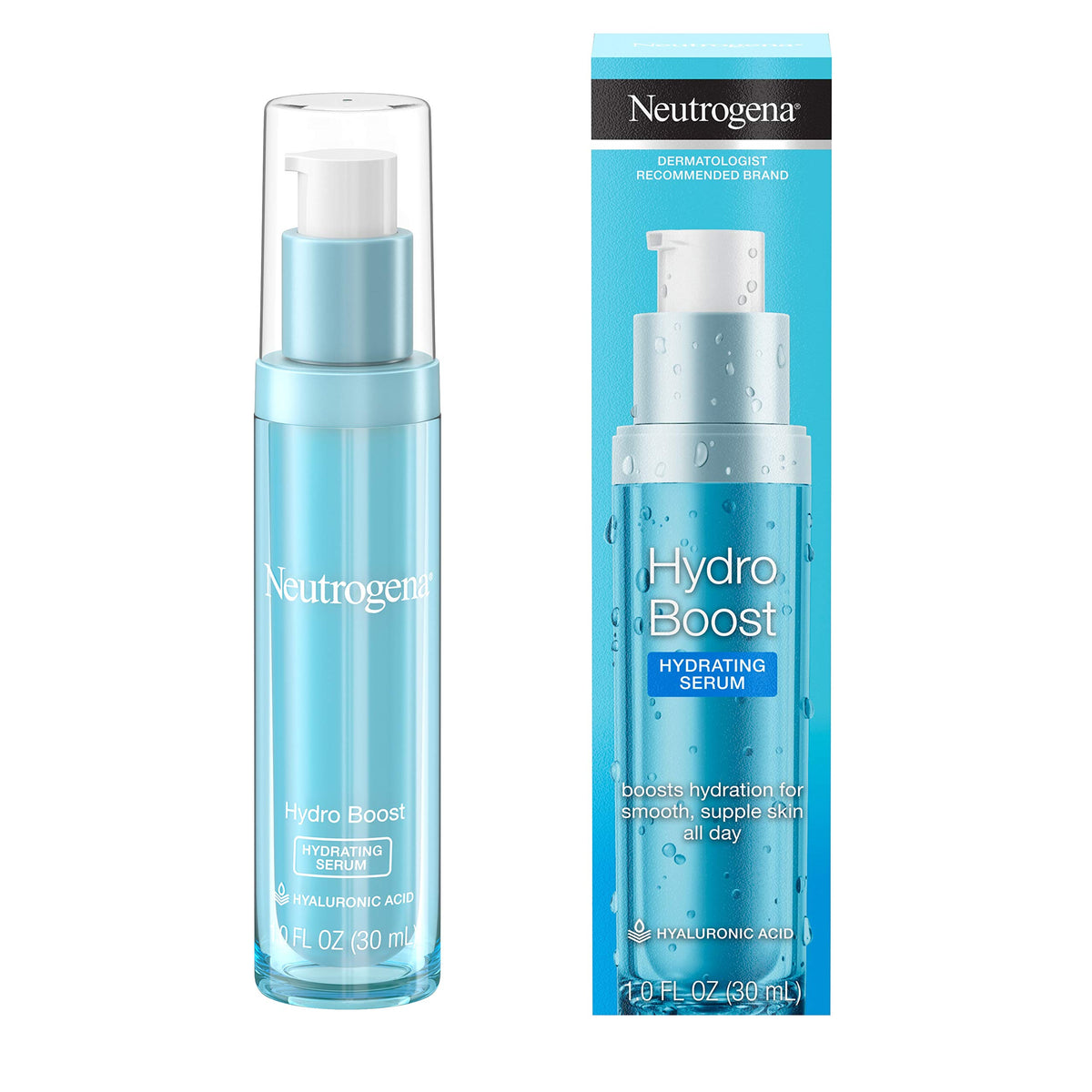 Neutrogena Hydro Boost Serum bottle delivering hydration for glowing skin.