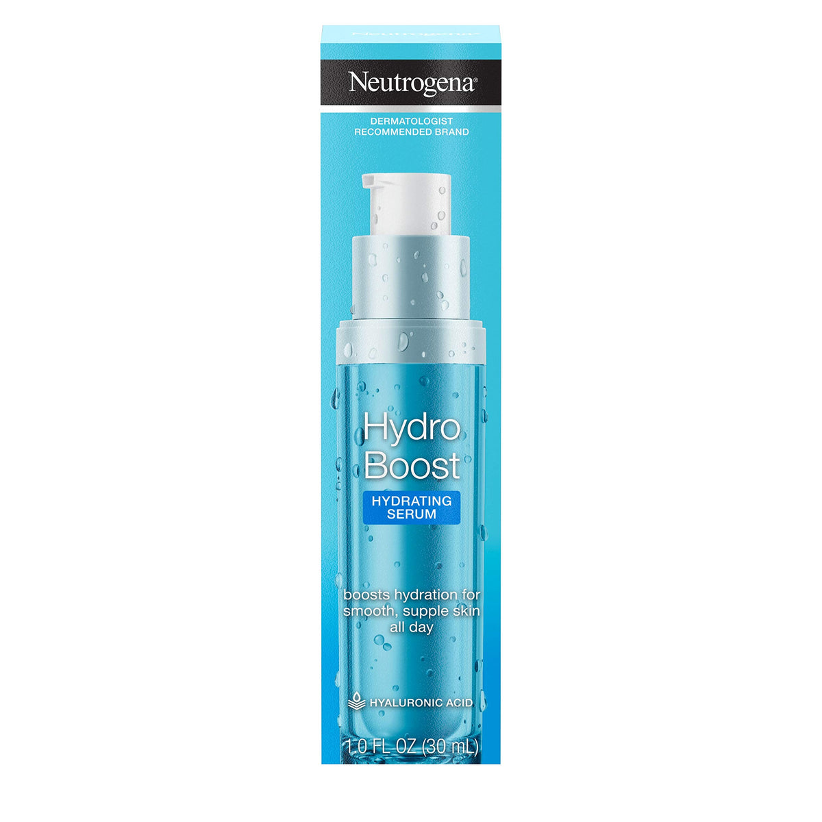 Neutrogena Hydro Boost Serum label detailing ingredients and benefits.