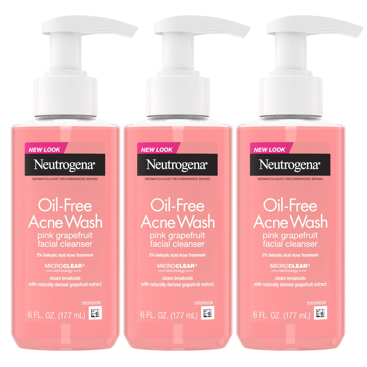 Neutrogena Pink Grapefruit Face Wash bottle front, oil-free formula for clearer pores.