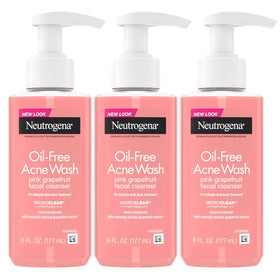 Neutrogena Pink Grapefruit Face Wash bottle front, oil-free formula for clearer pores.
