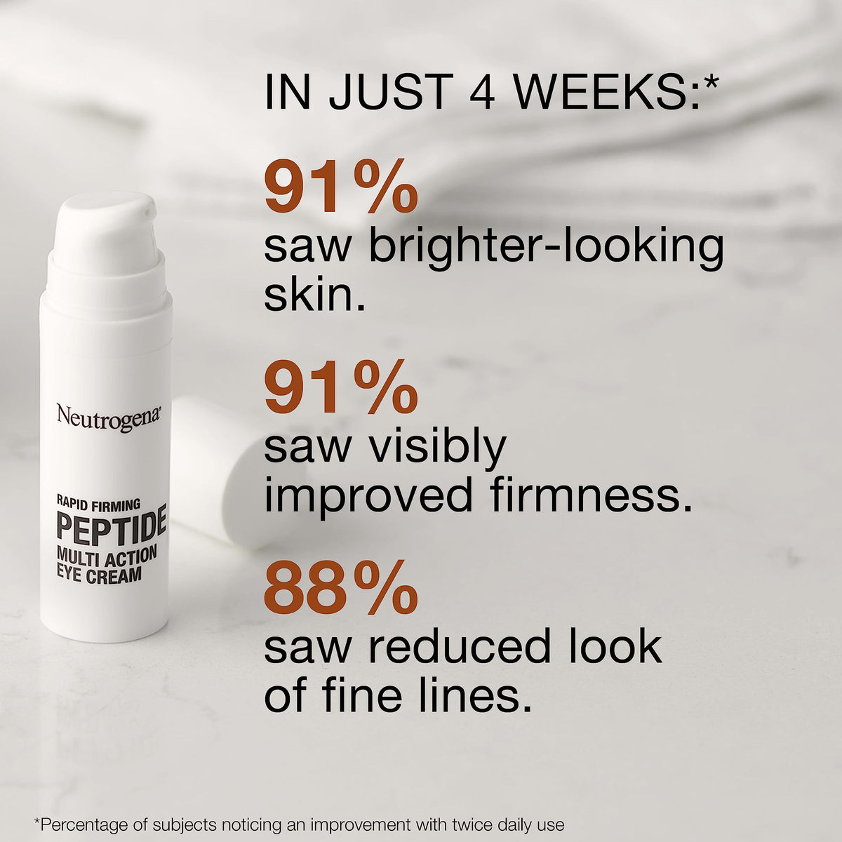 Neutrogena Rapid Firming Peptide Eye Cream texture swirl highlights creamy, non-greasy hydration