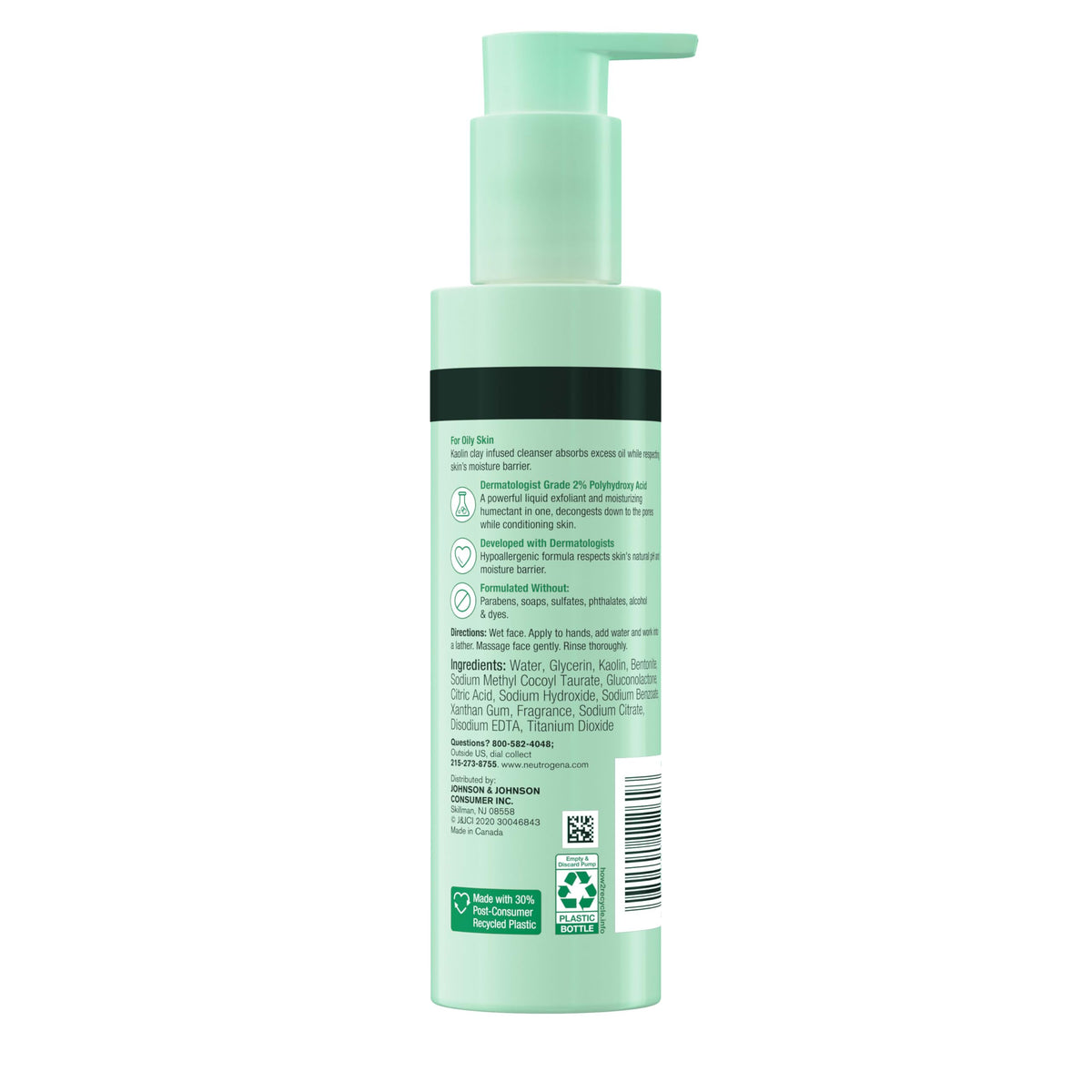 Recyclable Neutrogena bottle with 30 post-consumer recycled plastic