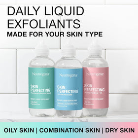 Neutrogena Skin Perfecting exfoliant bottle label highlighting 7% AHA/PHA blend.