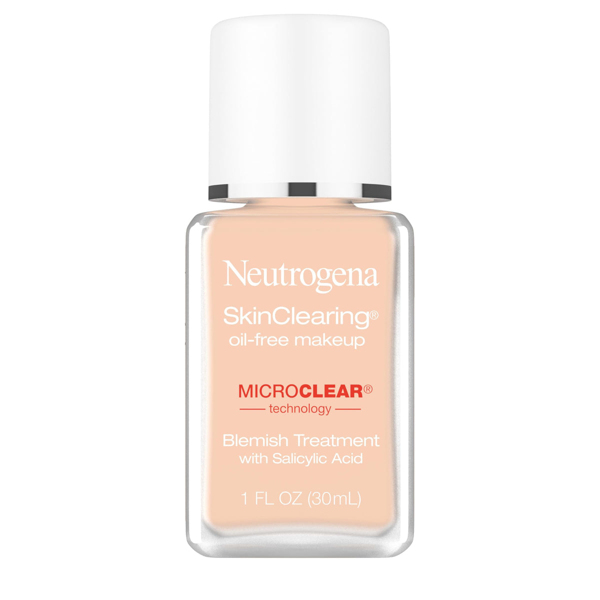 Neutrogena SkinClearing foundation bottle pump demonstrates oil-free, breathable coverage