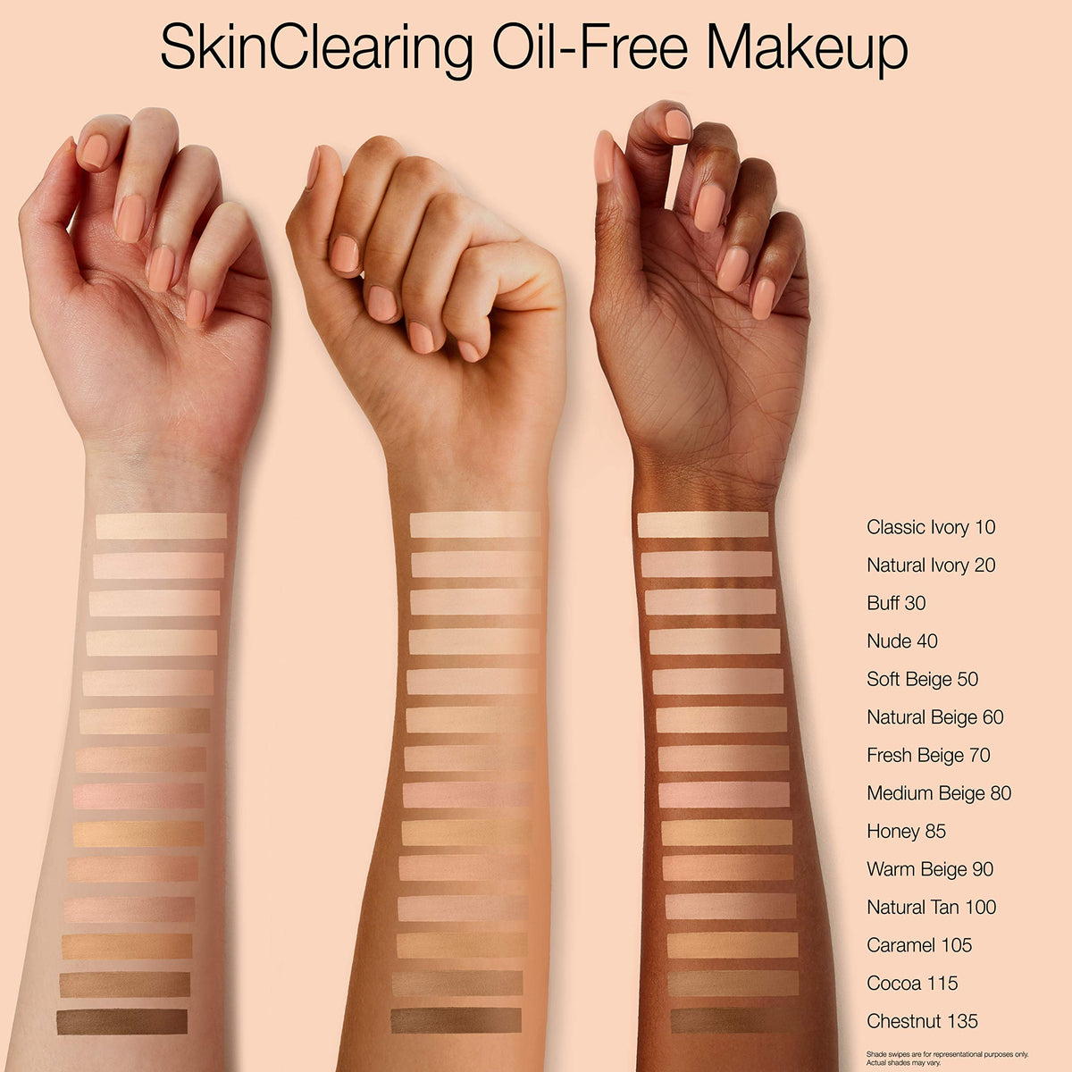 Neutrogena SkinClearing foundation blemish coverage with smoother complexion effect.