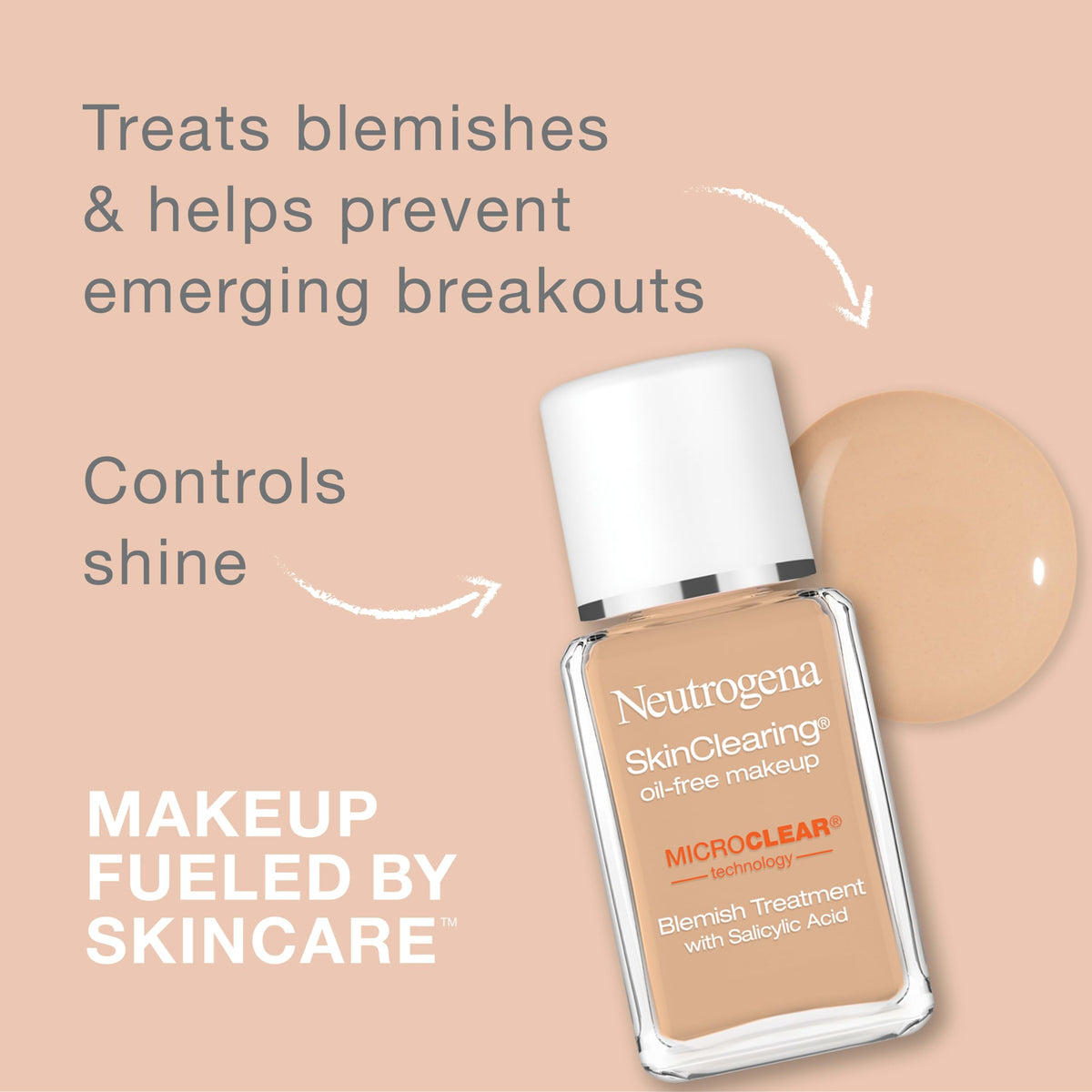 Neutrogena SkinClearing foundation Natural Beige 60 swatches showing blendable coverage.