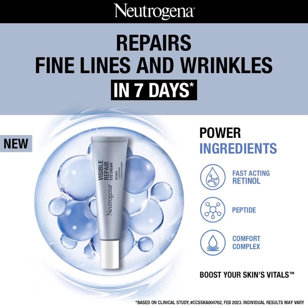 Neutrogena Visible Repair Eye Cream close up texture showing creamy hydrating formula