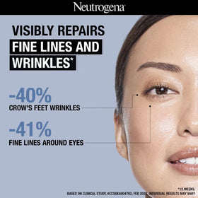 Neutrogena Visible Repair Eye Cream ingredients panel featuring peptide and retinol components
