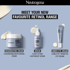Neutrogena Visible Repair Eye Cream product shot with refined eye area appearance