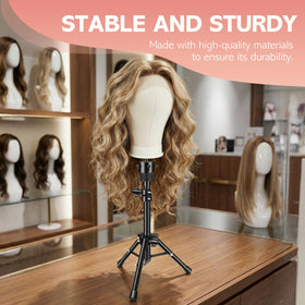 Neverland display-ready wig head stand with table clamp for secure workstation.