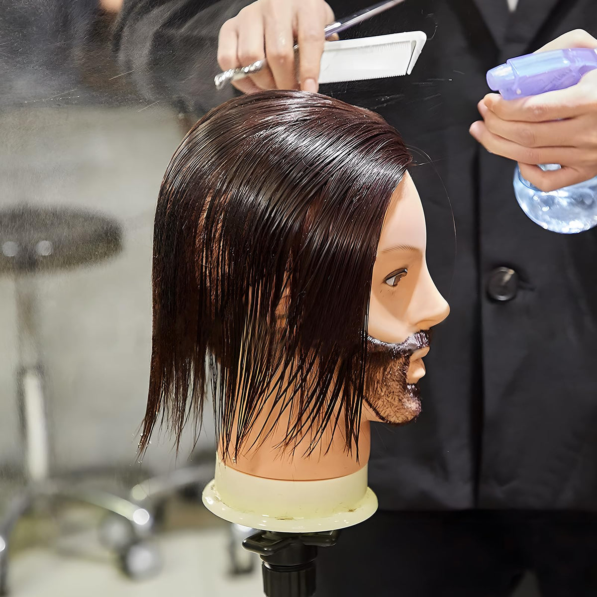 Neverland mannequin head showing 10-inch beard for versatile grooming