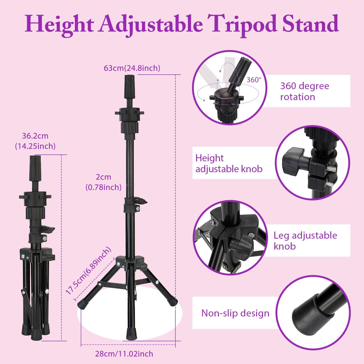 Neverland mannequin head with 360-degree rotation for full styling access.