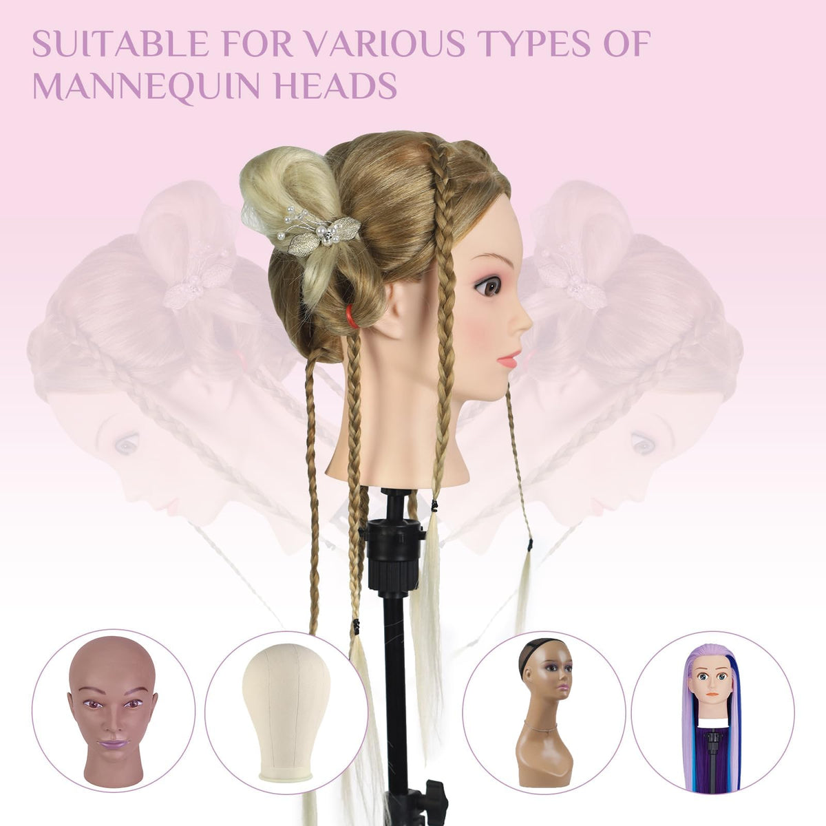 Neverland mannequin head with anti-slip base ensures stable practice.