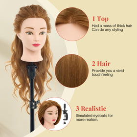 Neverland mannequin head for curling and styling demonstrations with heat-safe hair.