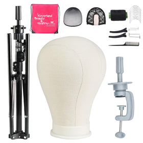 Neverland wig head stand with canvas exterior supports durable styling