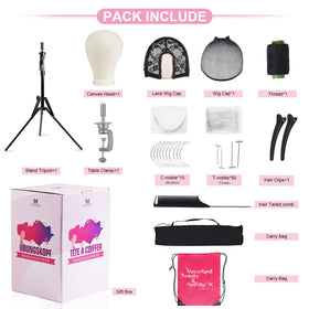 Neverland wig head stand full set shows complete wig making gear
