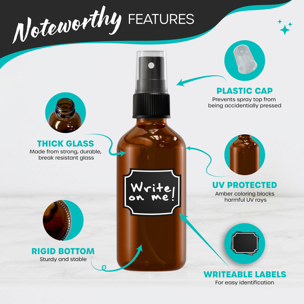 Nevlers amber glass spray bottle with pump top for precise mist