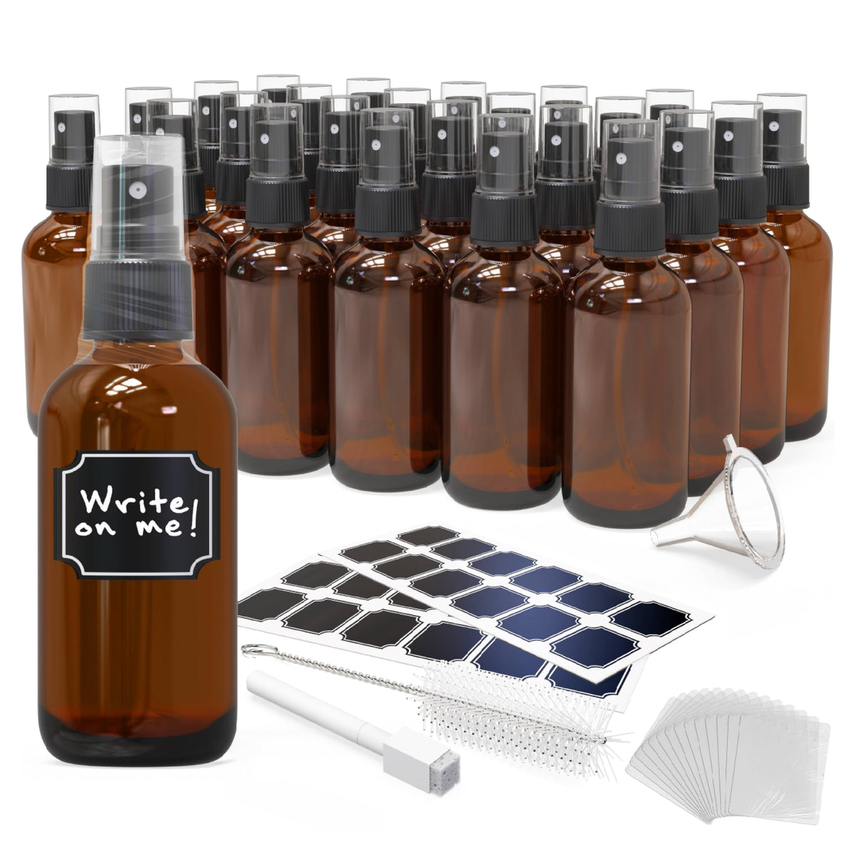 Nevlers amber 4 oz glass spray bottles 24-pack for durable, UV-protected storage