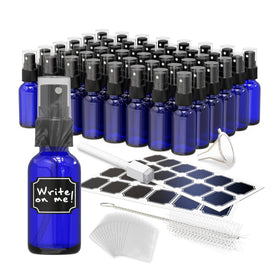 Nevlers blue glass spray bottle 1oz 48-pack on display for travel and refills.