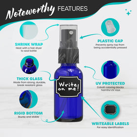 Nevlers blue glass spray bottle pump-top close-up demonstrates precise mist control.
